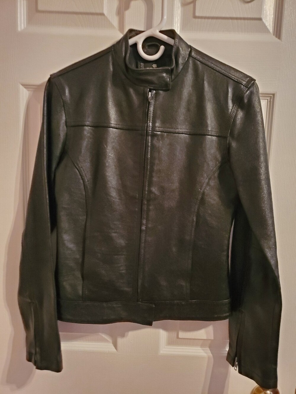 Ladies Black Leather Jacket - Classic Zip Front